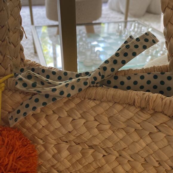 Straw Oversized Sequin Cactus 🌵Colorful Straw Pom Pom Accents Tote - Picture 6 of 11